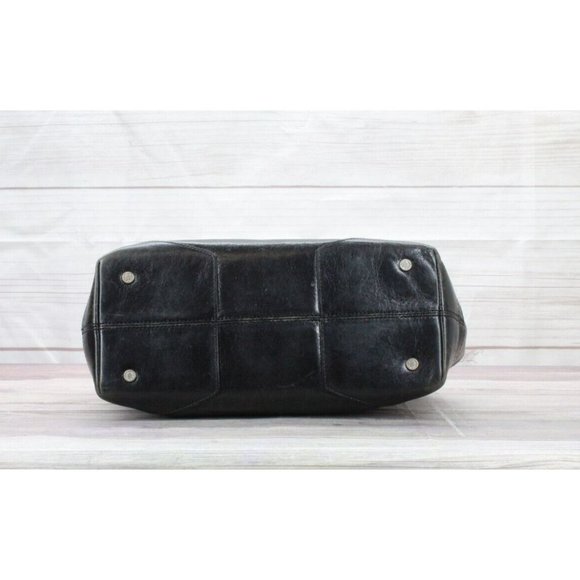 Monsac Black Leather Double Handle Studded Shoulder Purse Tote Bag - Picture 7 of 8